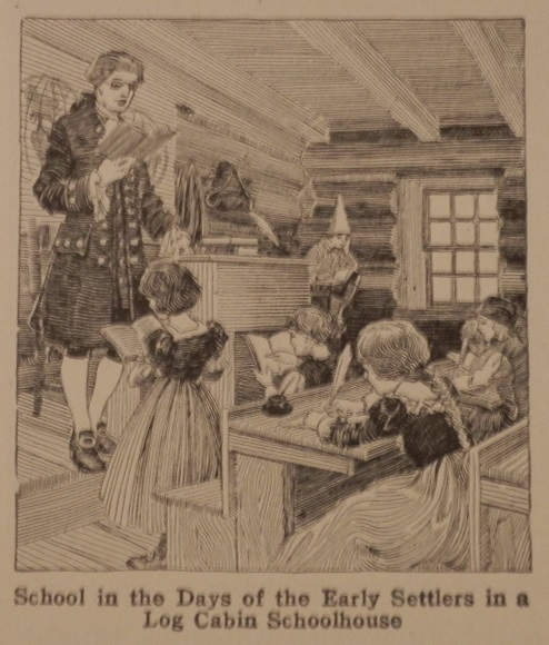 teaching children in a log cabin school