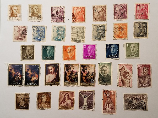 Spanish stamps, including General Franco and religious themes